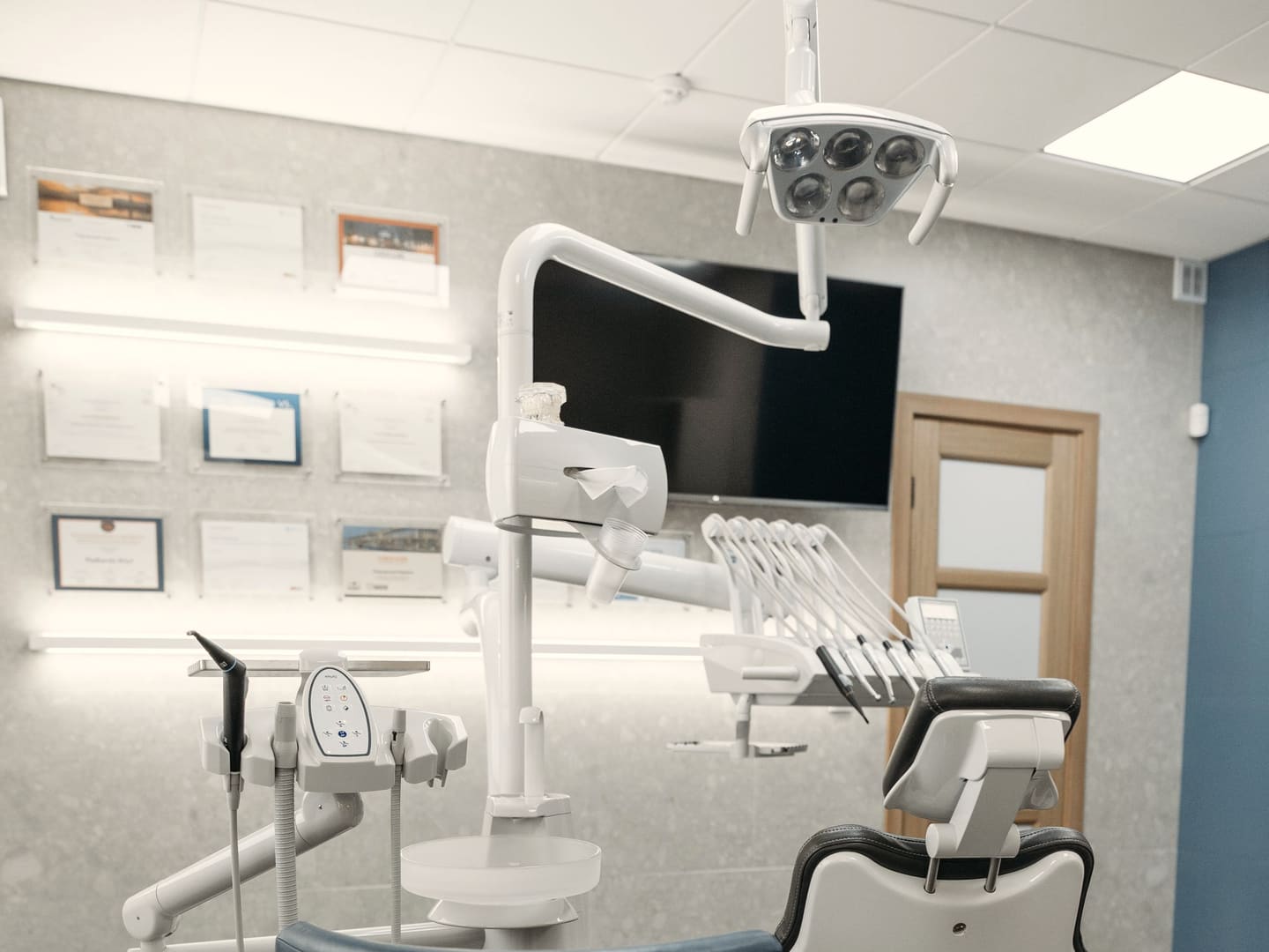 Modern dental chair in a bright, calm treatment room